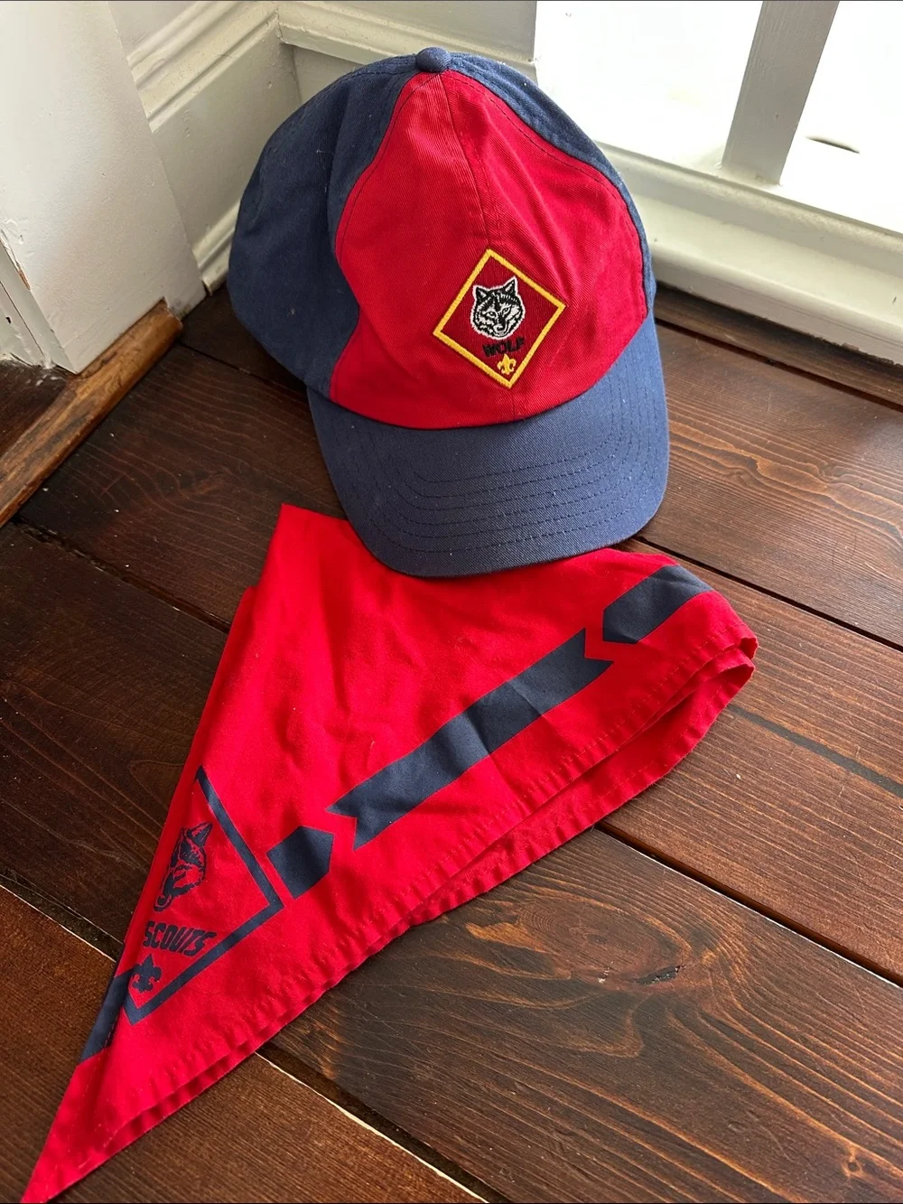 Kids Red and Navy Wolf Emblem Cap